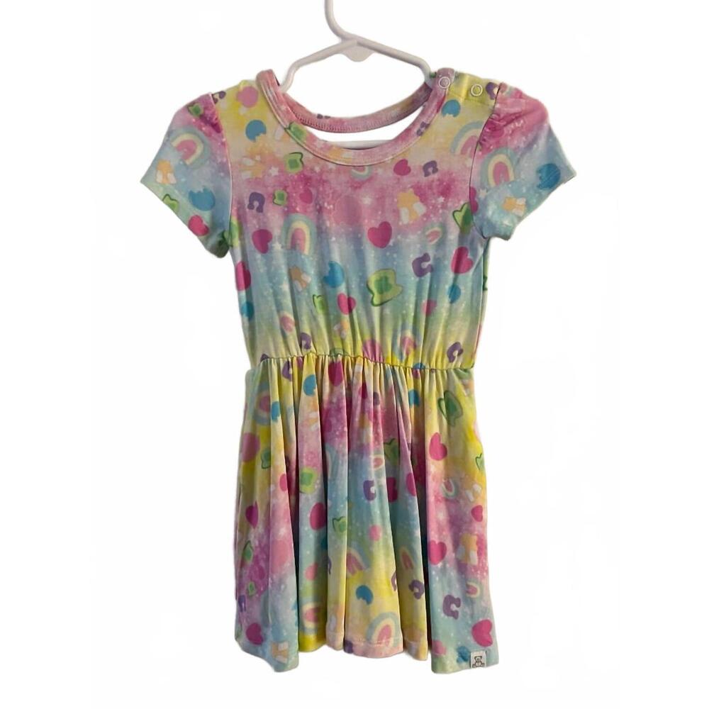 NEW CHARLIES PROJECT girl's rainbow charms short sleeve bamboo dress in multi